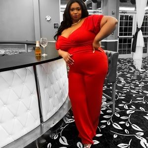 Plus-size Red Boohoo Two-Piece set.